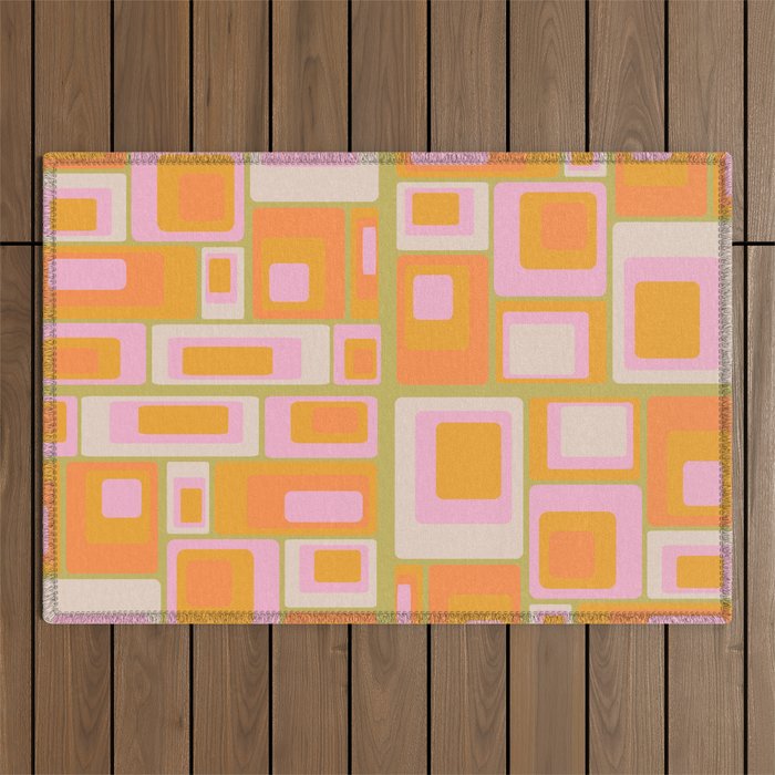 midcentury mod squares 70s tv set palette Outdoor Rug Gallery Image 1