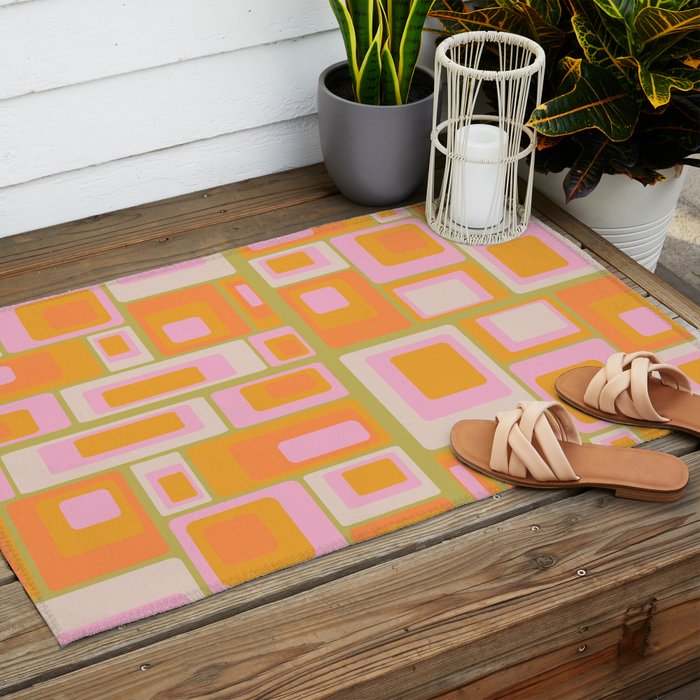midcentury mod squares 70s tv set palette Outdoor Rug Gallery Image 2