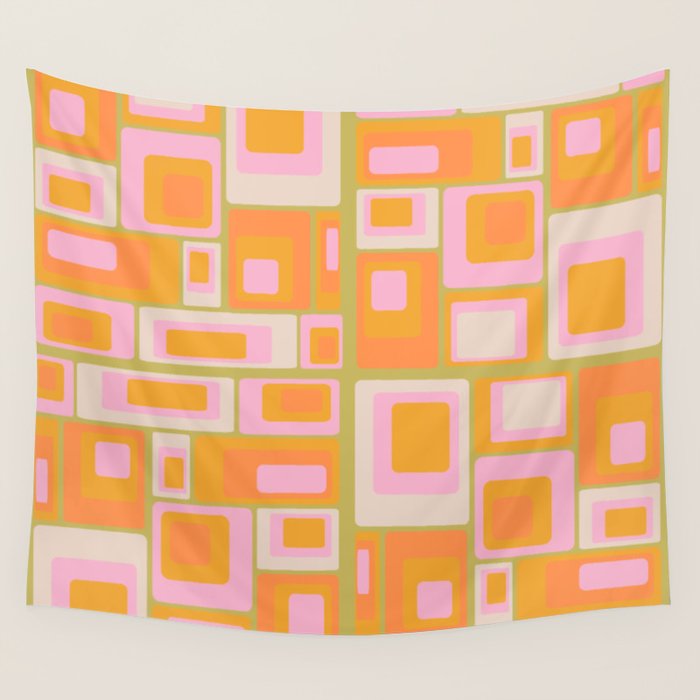 midcentury mod squares 70s tv set palette Wall Tapestry Gallery Image 4