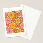 Bright Flowers and Bees Yellow Pink Orange Green Floral Stationery Card Gallery Image 2