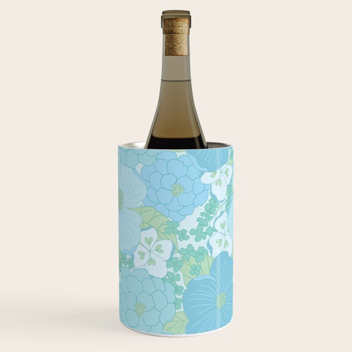 Light Blue Pastel Vintage Floral Pattern Wine Chiller Gallery Image 1