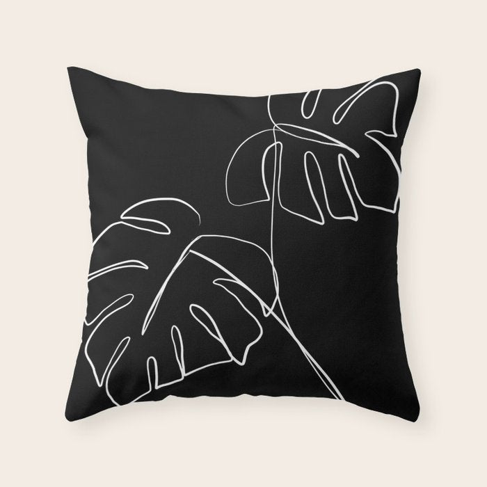 Monstera minimal - black Throw Pillow Gallery Image 6