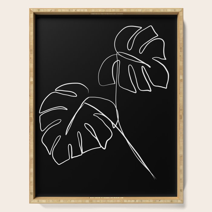 Monstera minimal - black Serving Tray Gallery Image 1
