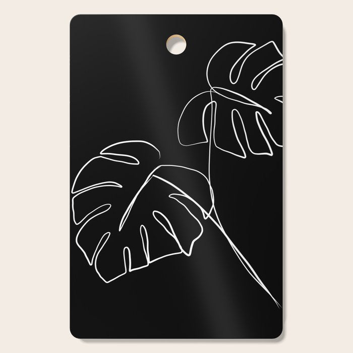 Monstera minimal - black Cutting Board Gallery Image 1