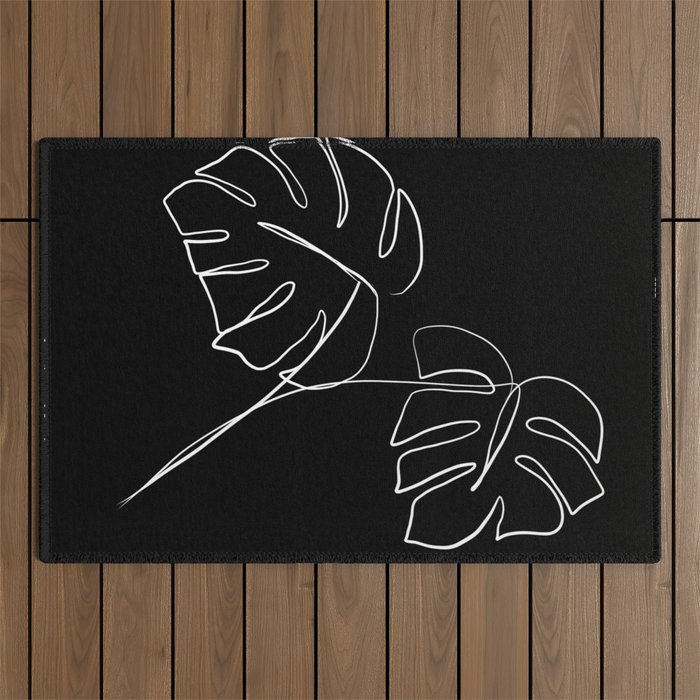 Monstera minimal - black Outdoor Rug Gallery Image 1
