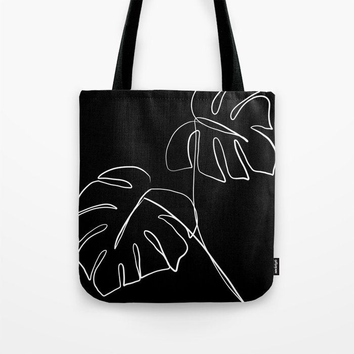 Monstera minimal - black Tote Bag Gallery Image 1