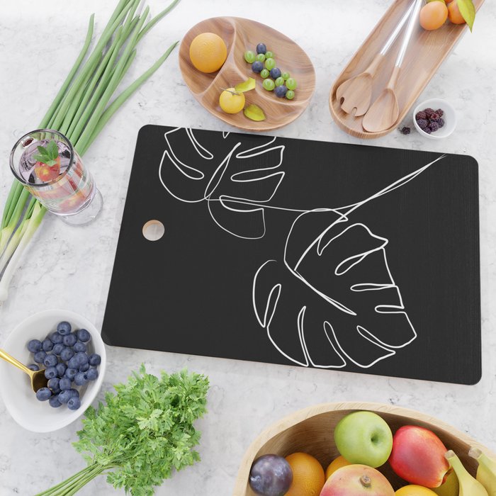 Monstera minimal - black Cutting Board Gallery Image 2