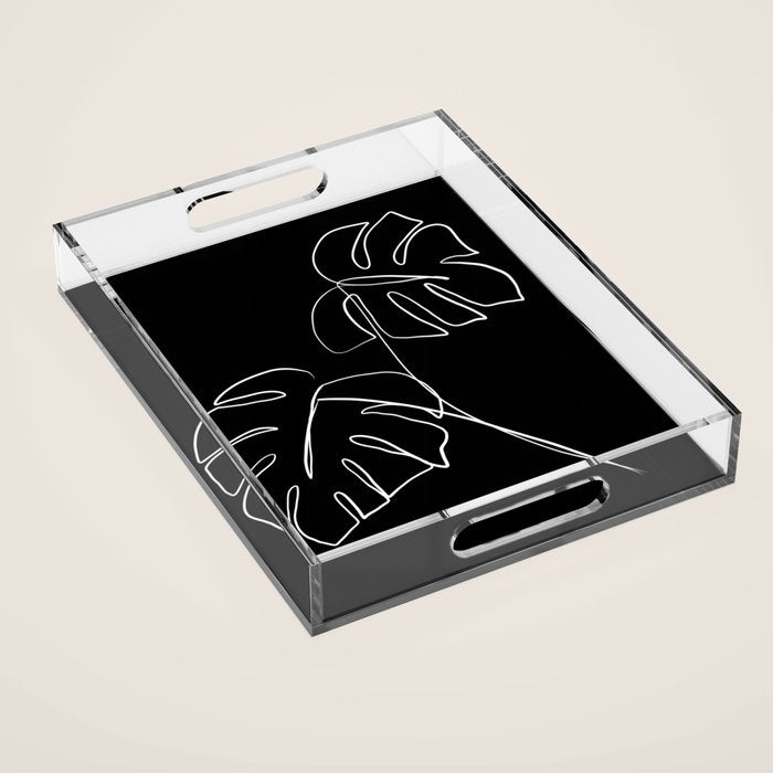 Monstera minimal - black Acrylic Tray Gallery Image 1