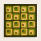 Retro 1970s Style Geometric Pattern in Gold Yellow and Avocado Green. Wood Wall Art Gallery Image 1