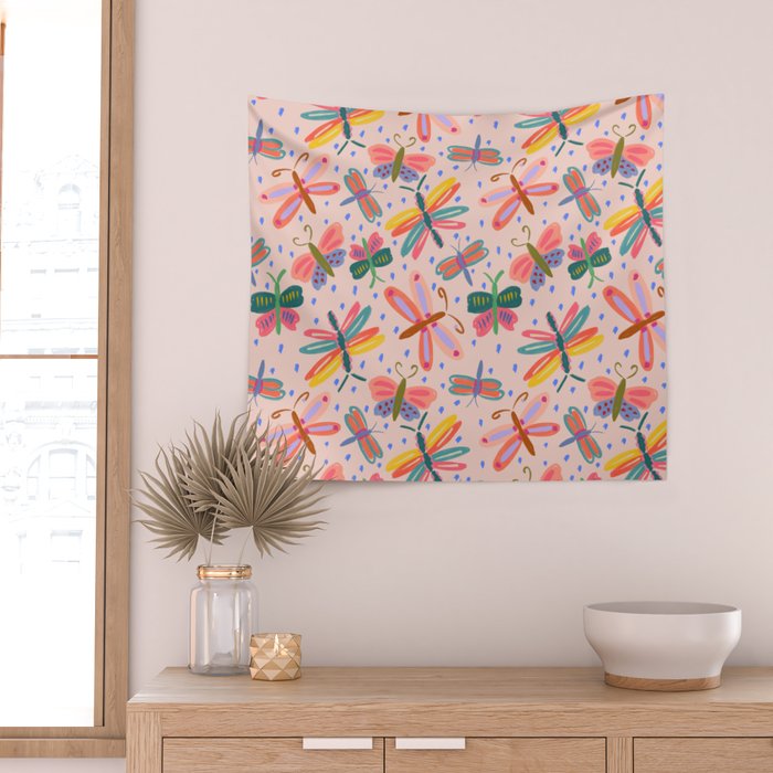 Happy and Colorful Butterflies Illustration Wall Tapestry Gallery Image 2