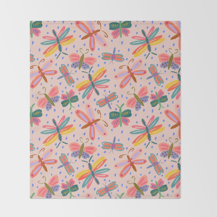 Happy and Colorful Butterflies Illustration Throw Blanket Gallery Image 2