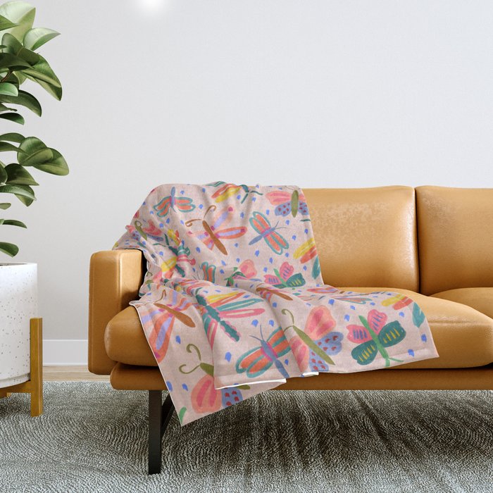 Happy and Colorful Butterflies Illustration Throw Blanket Gallery Image 1