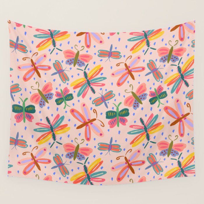 Happy and Colorful Butterflies Illustration Wall Tapestry Gallery Image 4