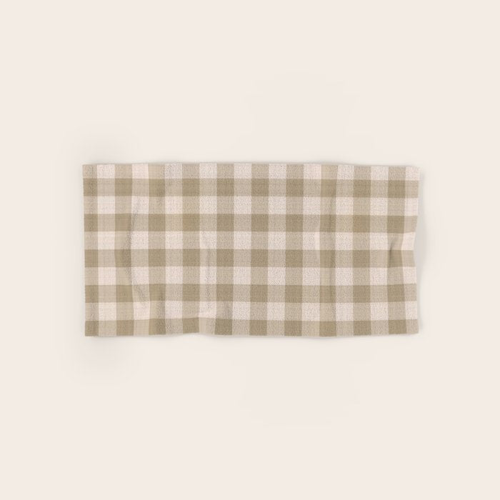 Traditional Beige Gingham Pattern Cabincore Style  Bath Towel Gallery Image 1