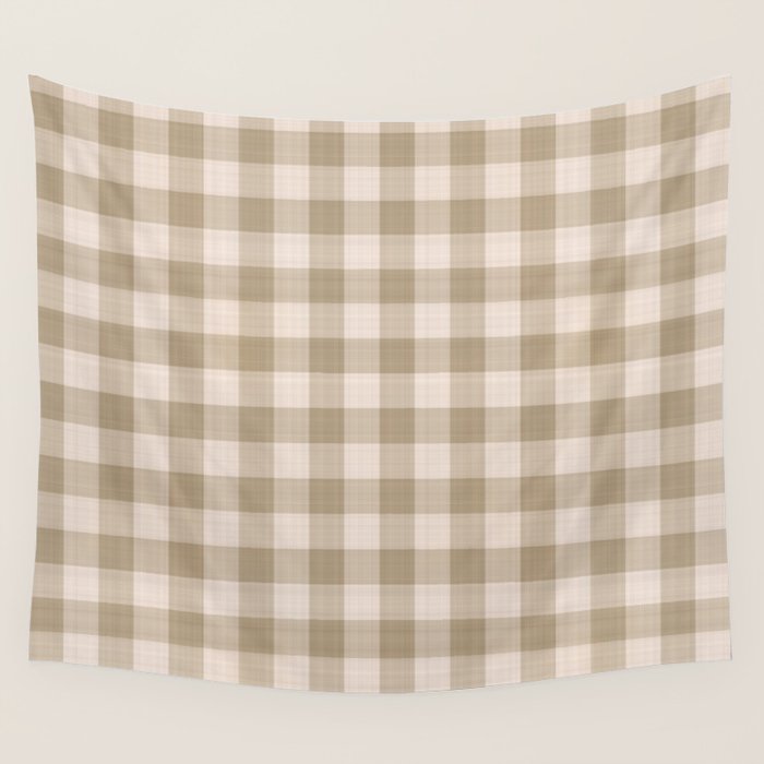 Traditional Beige Gingham Pattern Cabincore Style  Wall Tapestry Gallery Image 1