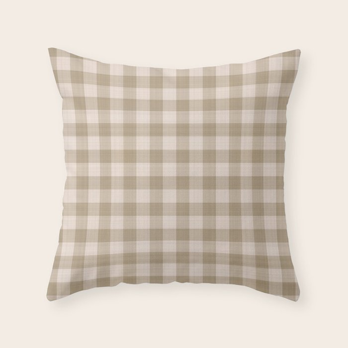 Traditional Beige Gingham Pattern Cabincore Style  Throw Pillow Gallery Image 6
