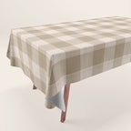 Traditional Beige Gingham Pattern Cabincore Style  Tablecloth Gallery Image 1