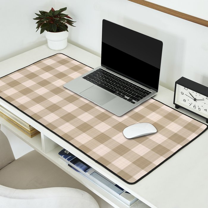 Traditional Beige Gingham Pattern Cabincore Style  Desk Mat Gallery Image 2