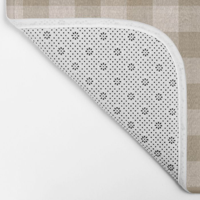 Traditional Beige Gingham Pattern Cabincore Style  Bath Mat Gallery Image 2