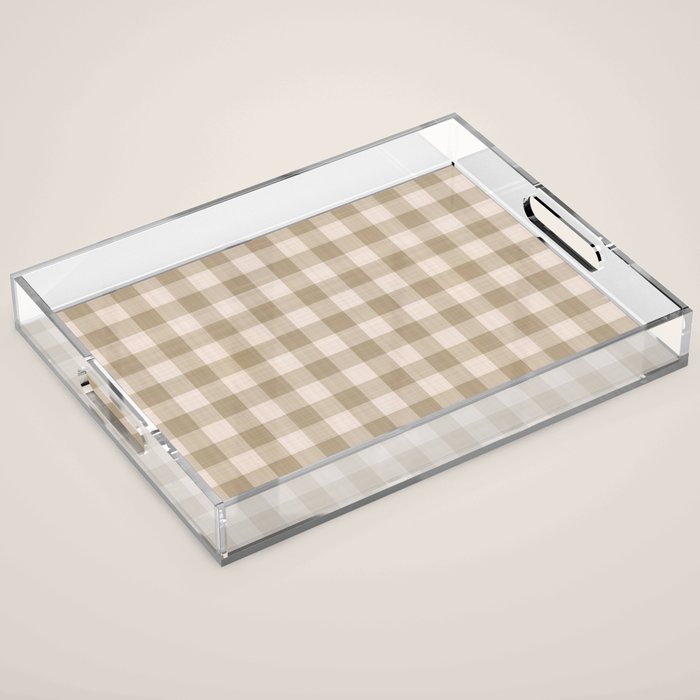 Traditional Beige Gingham Pattern Cabincore Style  Acrylic Tray Gallery Image 1