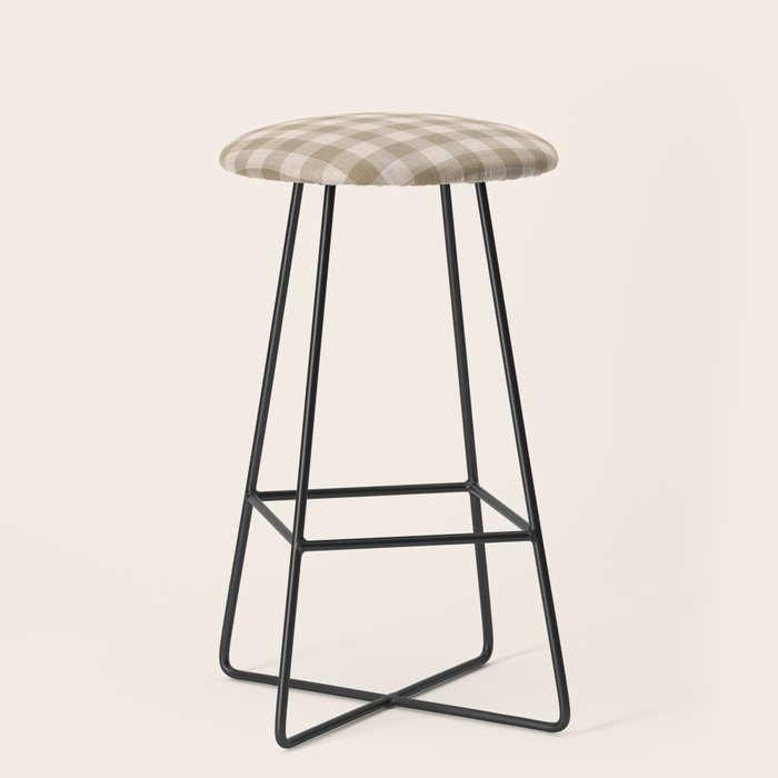 Traditional Beige Gingham Pattern Cabincore Style  Stool Gallery Image 1