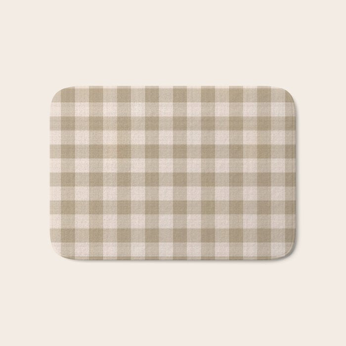 Traditional Beige Gingham Pattern Cabincore Style  Bath Mat Gallery Image 1