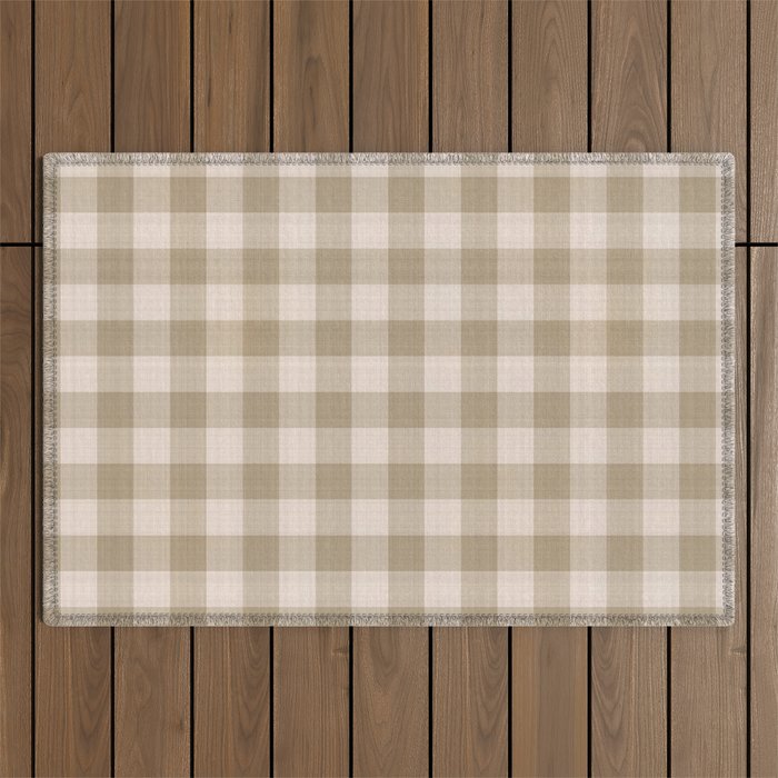 Traditional Beige Gingham Pattern Cabincore Style  Outdoor Rug Gallery Image 1