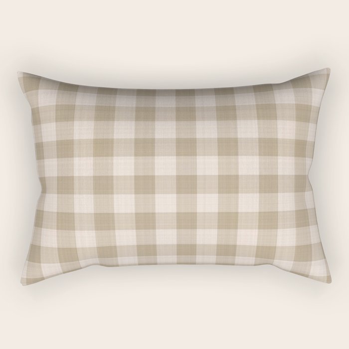 Traditional Beige Gingham Pattern Cabincore Style  Rectangular Pillow Gallery Image 2