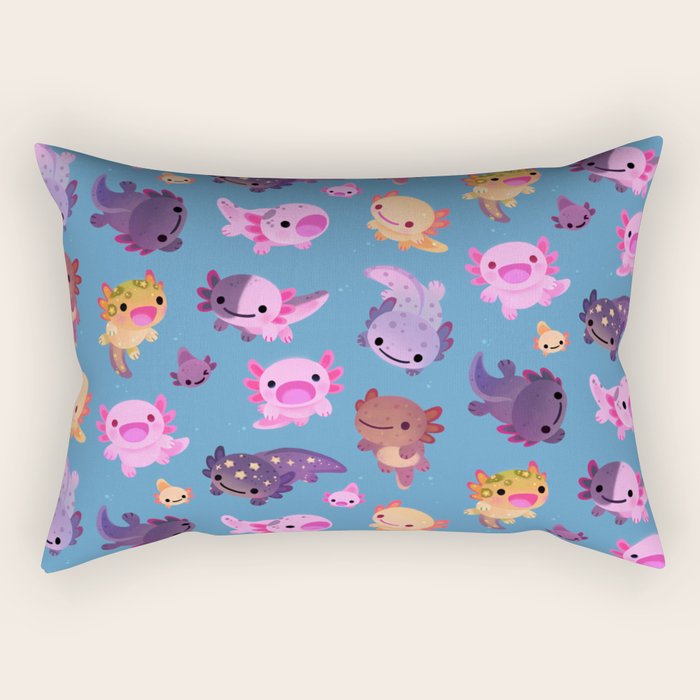 Happy axolotl - blue Rectangular Pillow Gallery Image 1