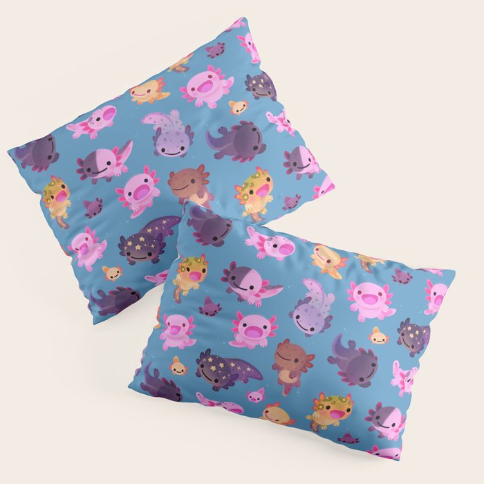 Happy axolotl - blue Pillow Sham Gallery Image 3