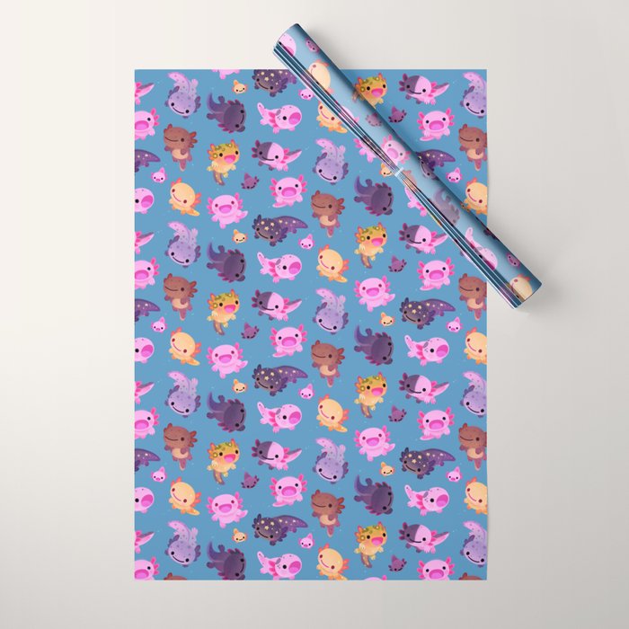 Happy axolotl - blue Wrapping Paper Gallery Image 1