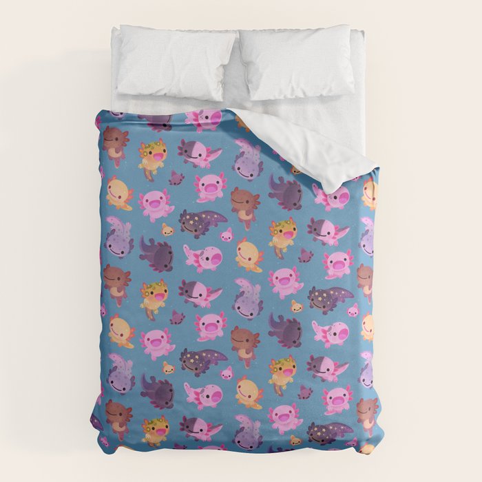 Happy axolotl - blue Duvet Cover Gallery Image 1