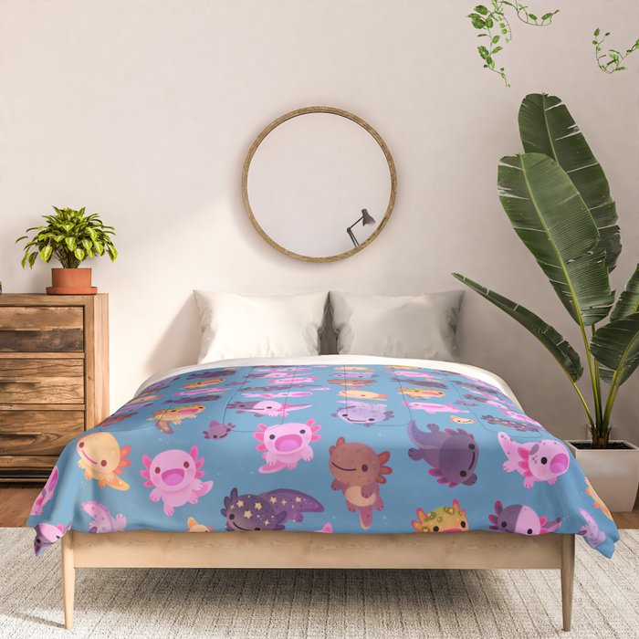 Happy axolotl - blue Comforter Gallery Image 3