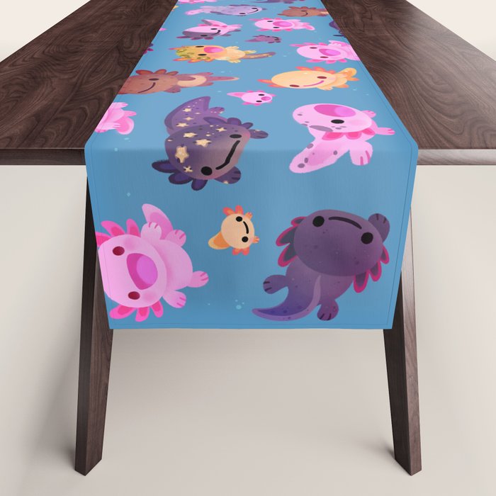 Happy axolotl - blue Table Runner Gallery Image 1