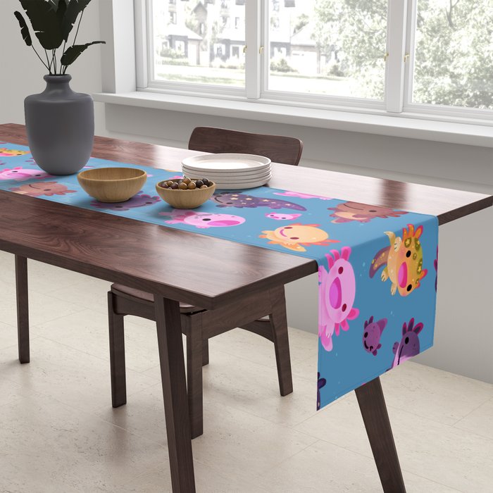 Happy axolotl - blue Table Runner Gallery Image 2
