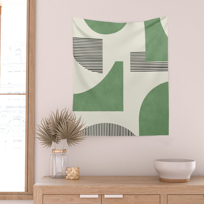 Abstract Lines Composition - Green Wall Tapestry Gallery Image 2