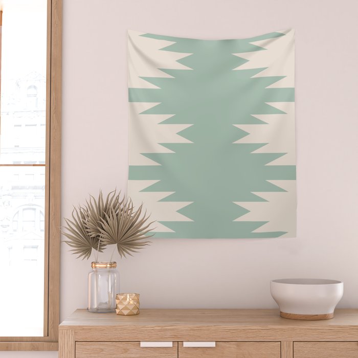Geometric Southwestern Minimalism - Neutral Sage Green Wall Tapestry Gallery Image 2