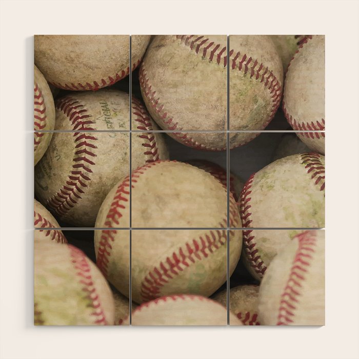 Many Baseballs - Background pattern Sports Illustration Wood Wall Art Gallery Image 1