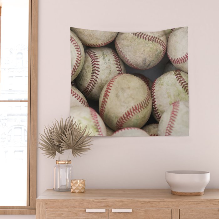 Many Baseballs - Background pattern Sports Illustration Wall Tapestry Gallery Image 2