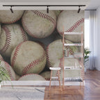 Many Baseballs - Background pattern Sports Illustration Wall Mural Gallery Image 1