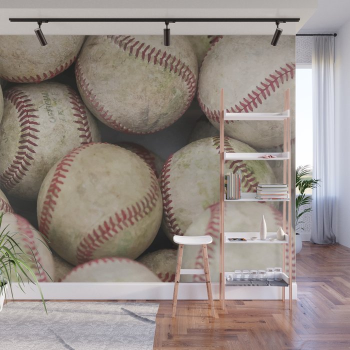 Many Baseballs - Background pattern Sports Illustration Wall Mural Gallery Image 1