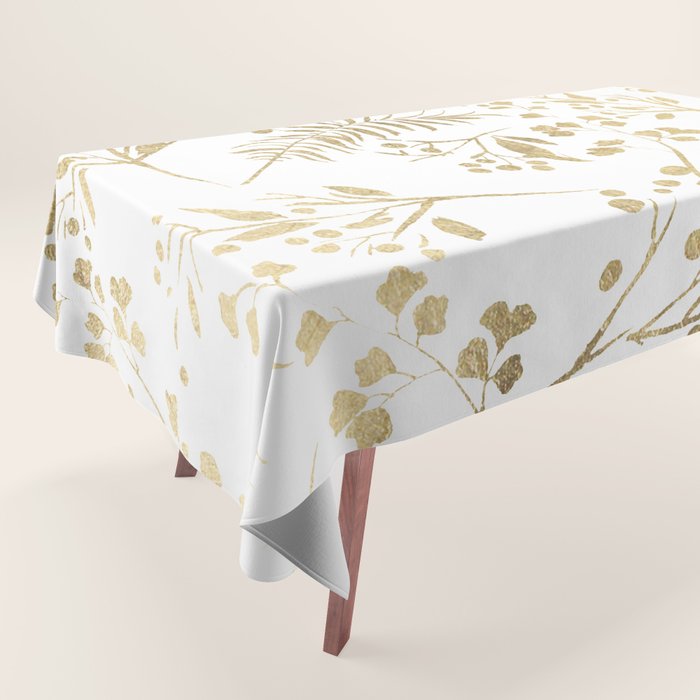 Elegant modern white faux gold floral Tablecloth Gallery Image 1