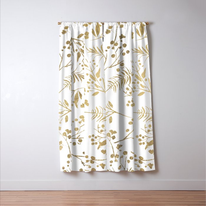 Elegant modern white faux gold floral Window Curtain Gallery Image 3