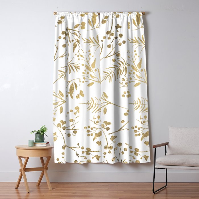 Elegant modern white faux gold floral Window Curtain Gallery Image 5