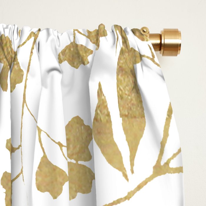 Elegant modern white faux gold floral Window Curtain Gallery Image 2