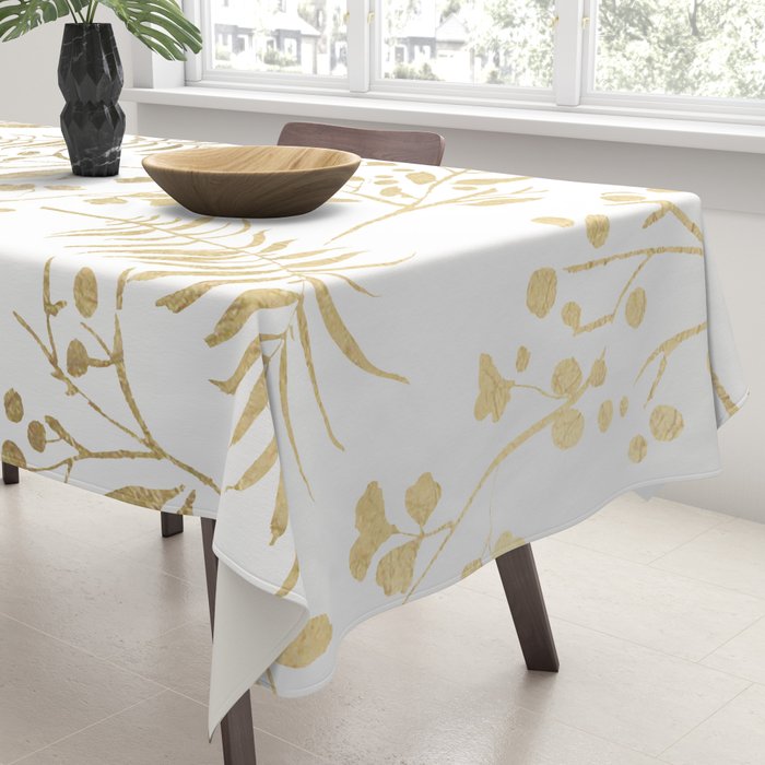 Elegant modern white faux gold floral Tablecloth Gallery Image 3