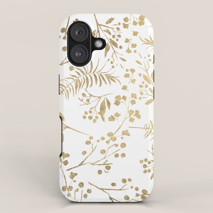 Elegant modern white faux gold floral iPhone Case Gallery Image 1