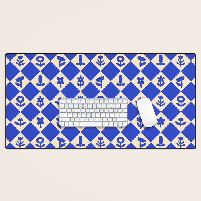 Abstract blue flower collage art pattern Desk Mat Gallery Image 1