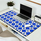 Abstract blue flower collage art pattern Desk Mat Gallery Image 2