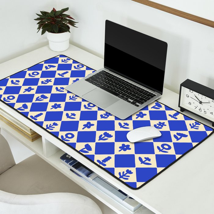 Abstract blue flower collage art pattern Desk Mat Gallery Image 2